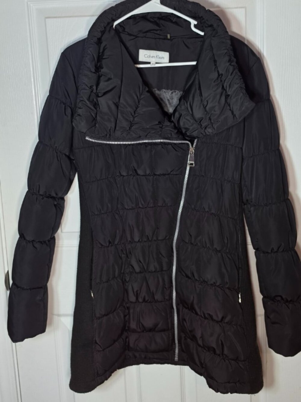 Black Quilted Puffer Jacket with Asymmetrical Zip